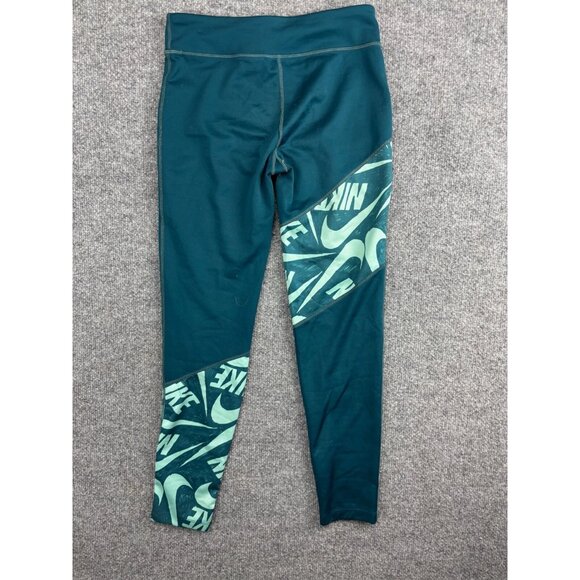 Nike Dri-Fit Trophy Training Leggings Girls' Large Green Logo Colorblock Stripe - Picture 8 of 9